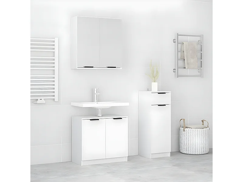 Set de muebles de baño 3 piezas madera contrachapada blanco ES759513