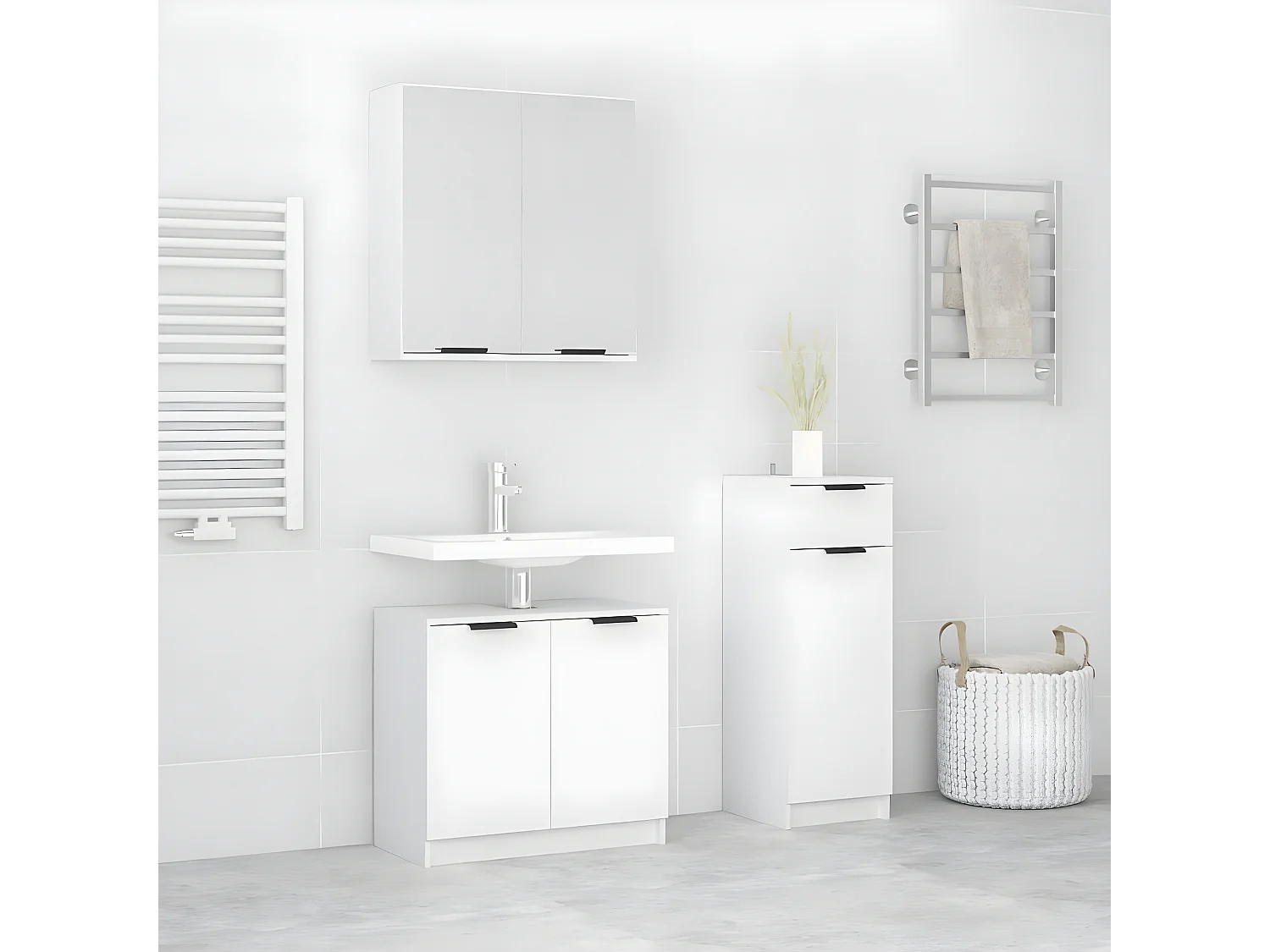 Ensemble d'armoires salle de bain 3 pcs blanc bois d'ingénierie FR20044