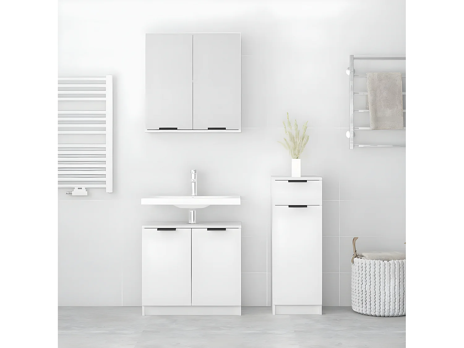 Ensemble d'armoires salle de bain 3 pcs blanc bois d'ingénierie FR20044