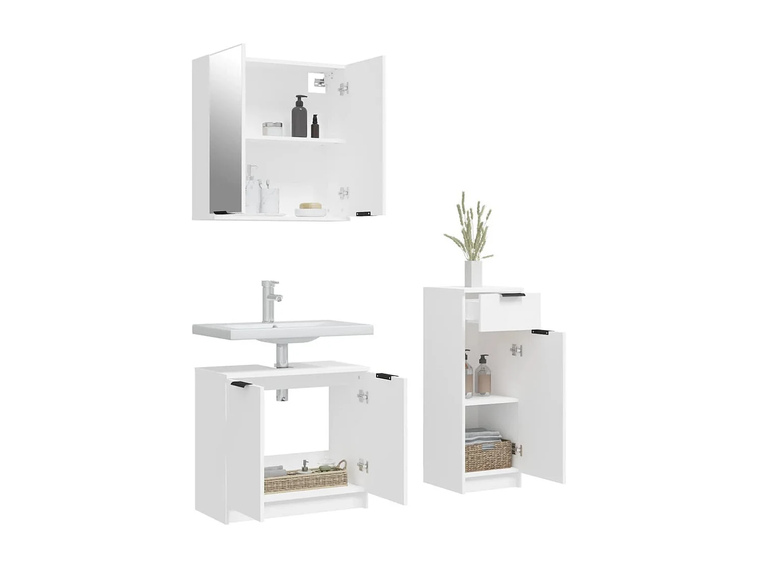 Ensemble d'armoires salle de bain 3 pcs blanc bois d'ingénierie FR20044