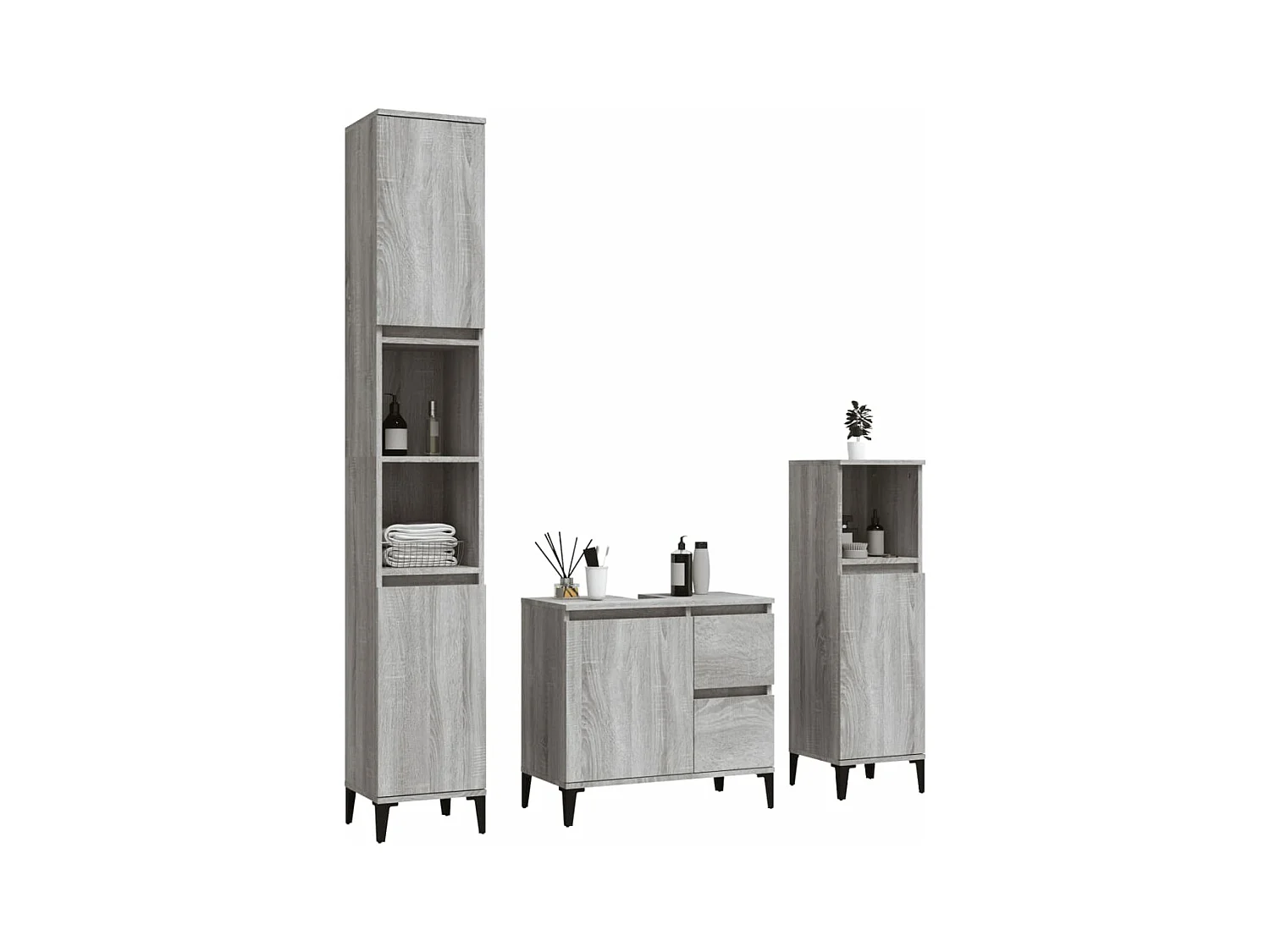 Ensemble d'armoires de salle de bain 3 pcs sonoma gris FR89203