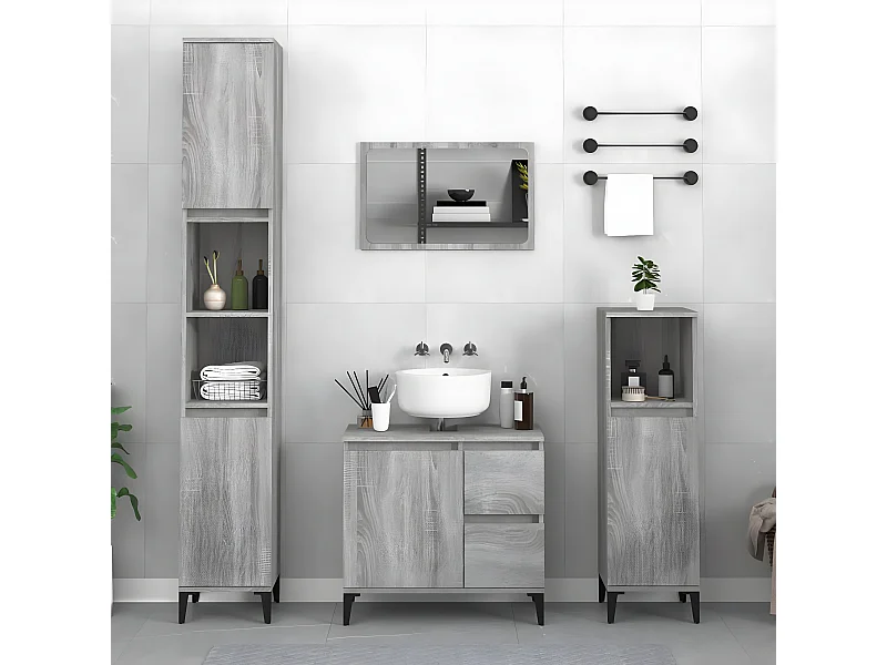 Ensemble d'armoires de salle de bain 3 pcs sonoma gris FR89203