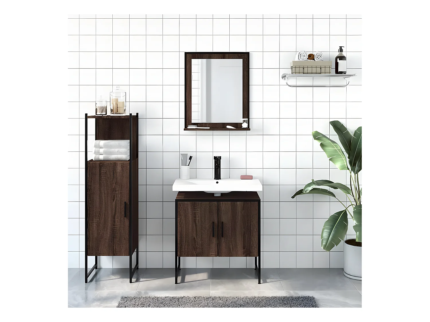 Ensemble d'armoires de salle de bain 3 pcs chêne marron FR87693