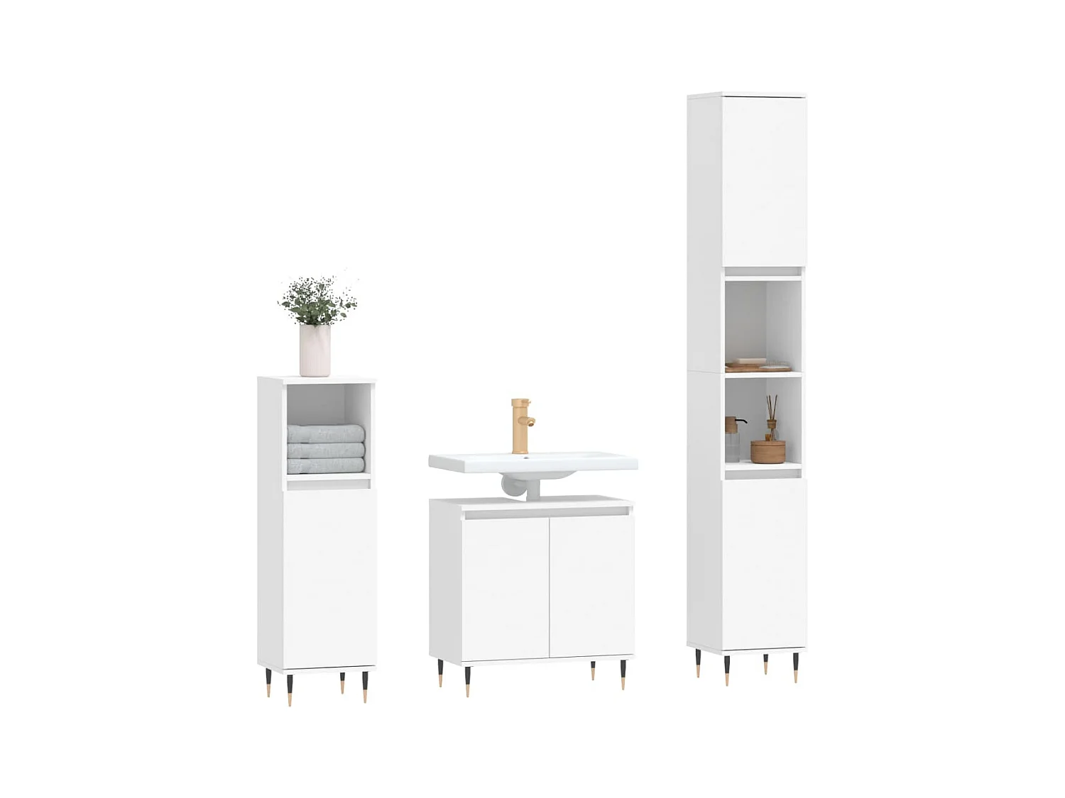 Ensemble d'armoires salle de bain 3 pcs blanc bois d'ingénierie FR45501