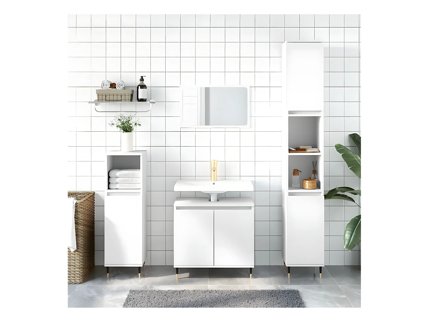 Ensemble d'armoires salle de bain 3 pcs blanc bois d'ingénierie FR45501