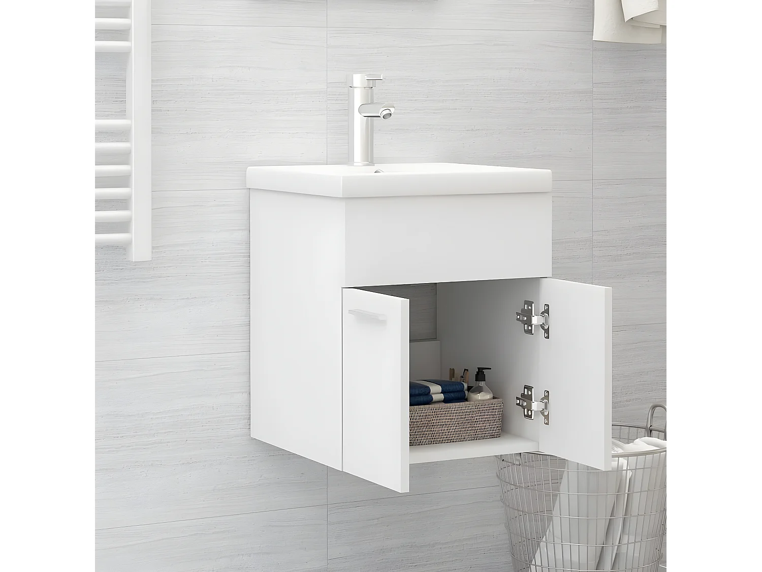 Wastafelkast met ingebouwde wastafel bewerkt hout wit BE777738