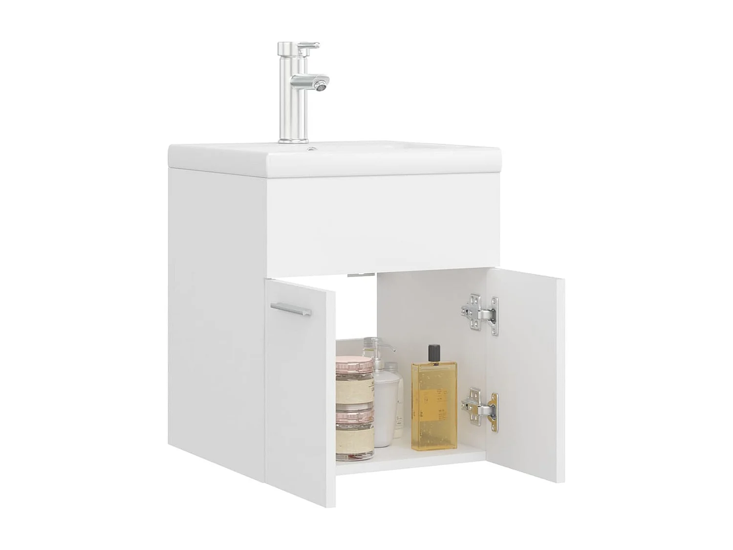 Wastafelkast met ingebouwde wastafel bewerkt hout wit BE777738