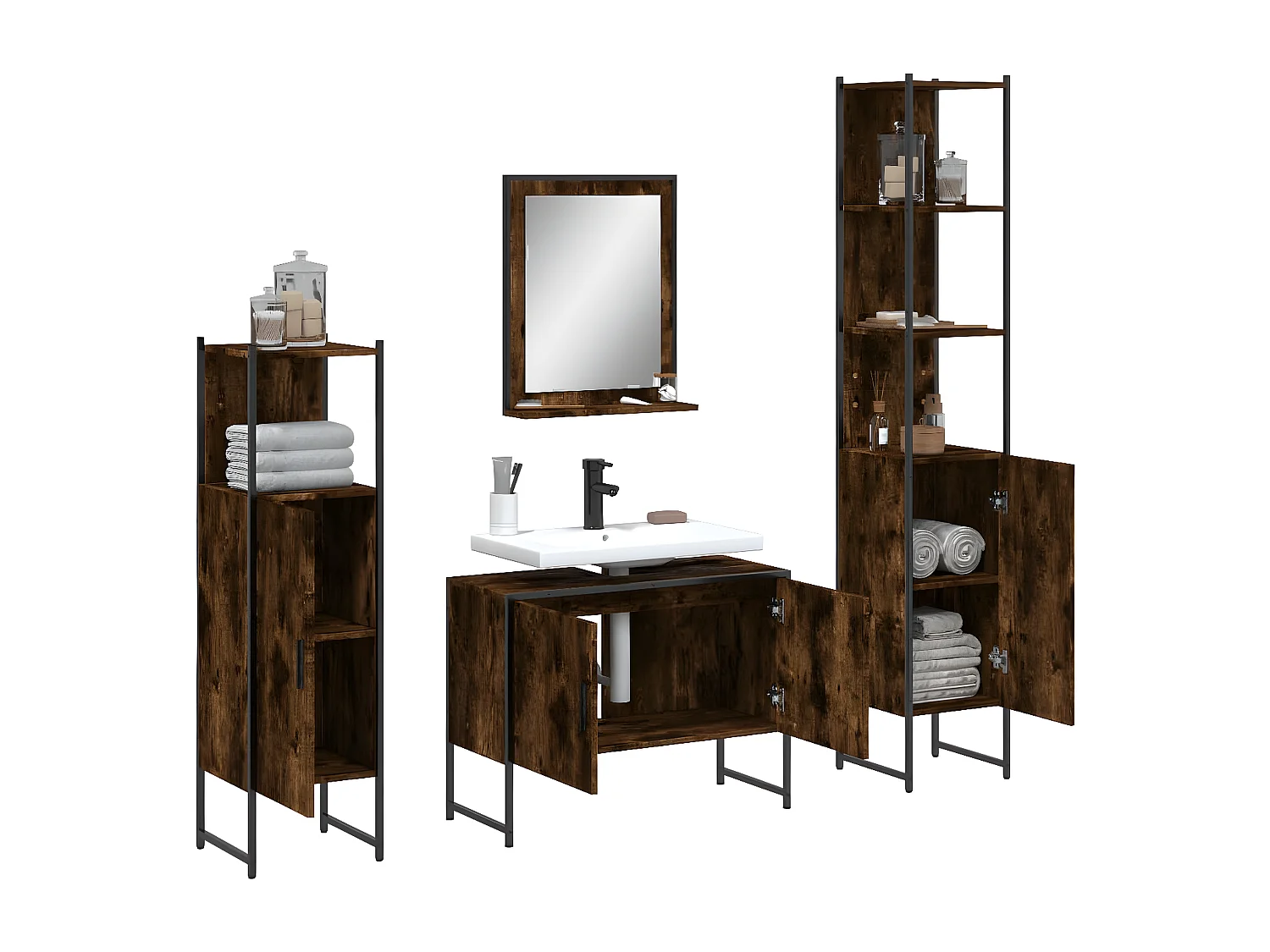 Ensemble d'armoires de salle de bain 4 pcs chêne fumé FR87917