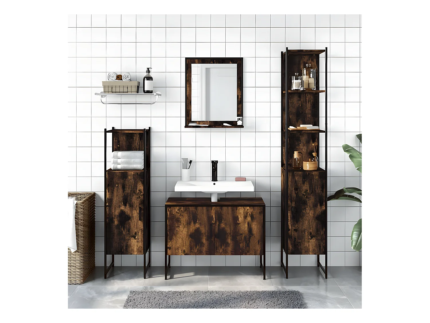 Ensemble d'armoires de salle de bain 4 pcs chêne fumé FR87917
