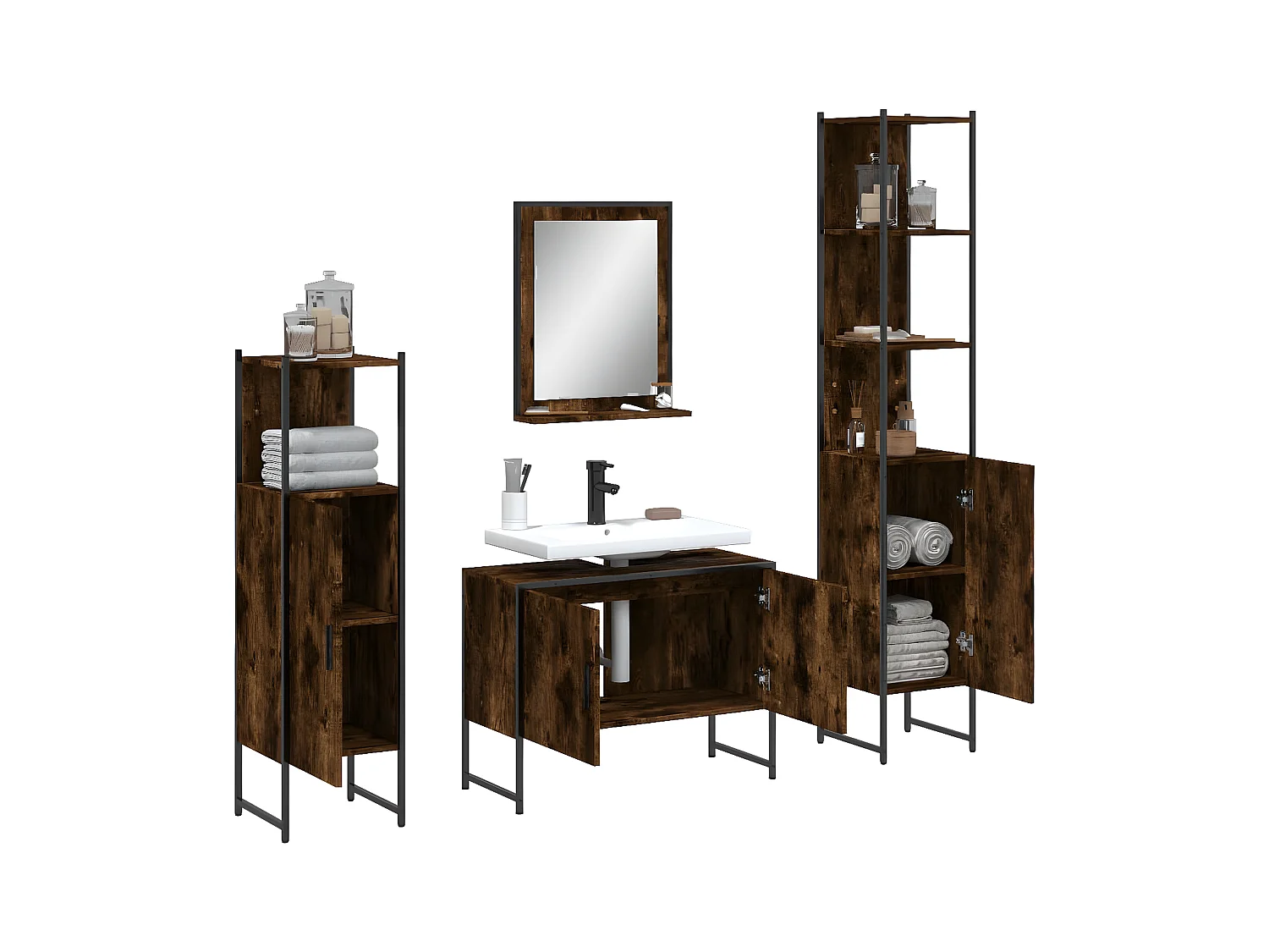 Ensemble d'armoires de salle de bain 4 pcs chêne fumé FR87917