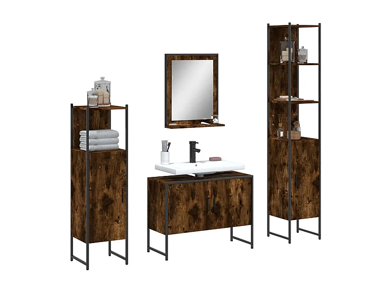 Set de muebles de baño 4 piezas madera contrachapada roble humo ES173736