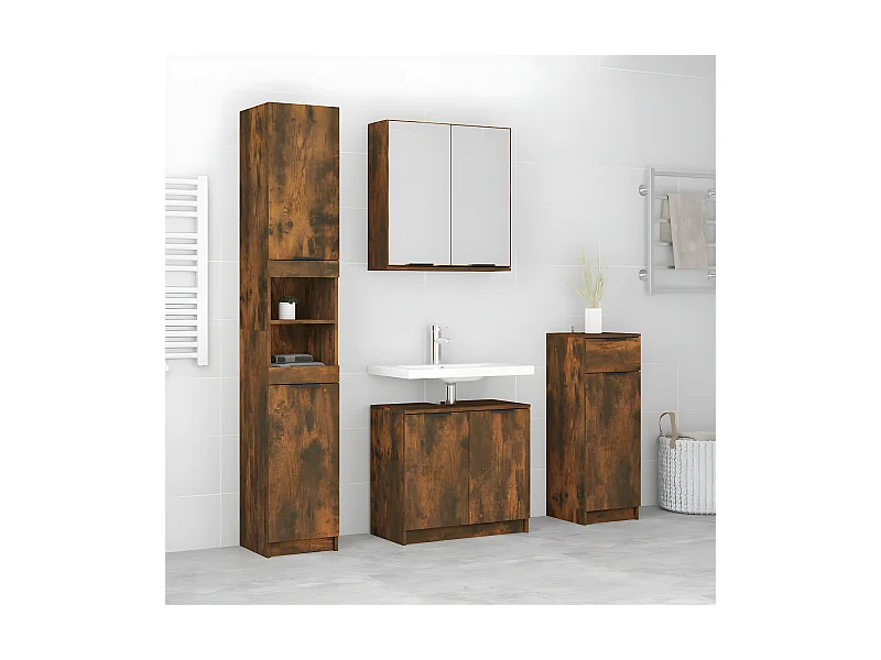 4pcs conjunto de móveis WC derivados de madeira carvalho fumado PT256252