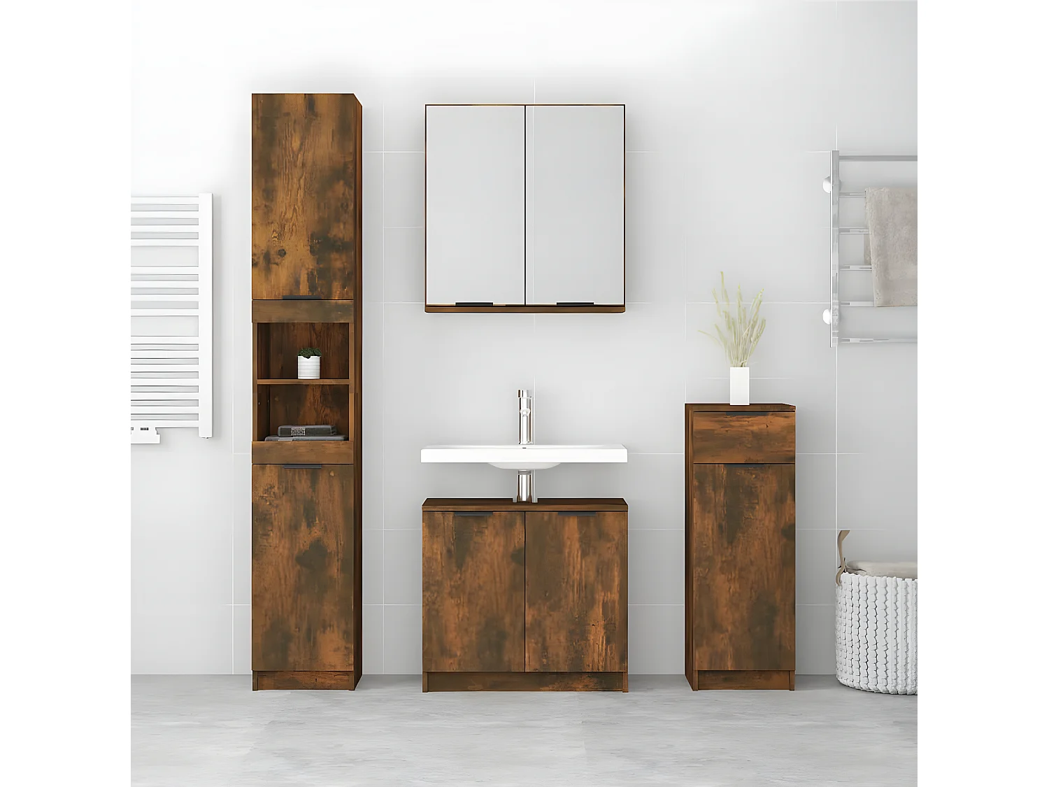 Ensemble d'armoires de salle de bain 4 pcs chêne fumé FR52770