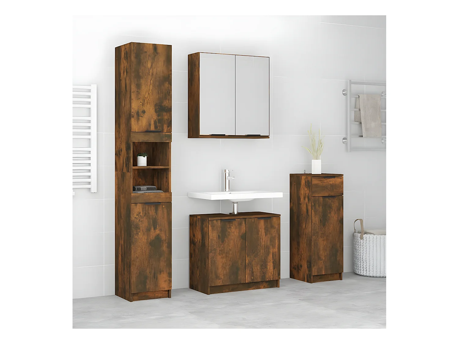 Ensemble d'armoires de salle de bain 4 pcs chêne fumé FR52770