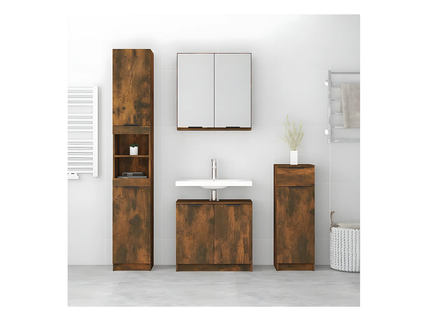 Ensemble d'armoires de salle de bain 4 pcs chêne fumé FR52770