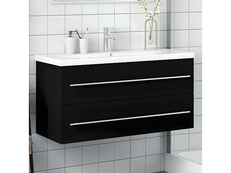 Armoire avec lavabo intégré noir FR80598