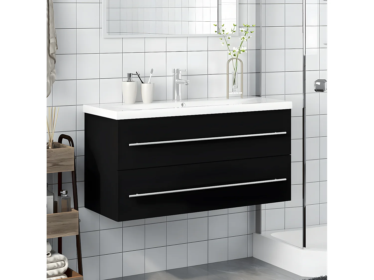 Armoire avec lavabo intégré noir FR80598