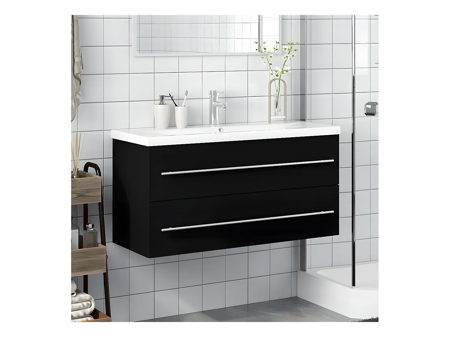 Armoire avec lavabo intégré noir FR80598