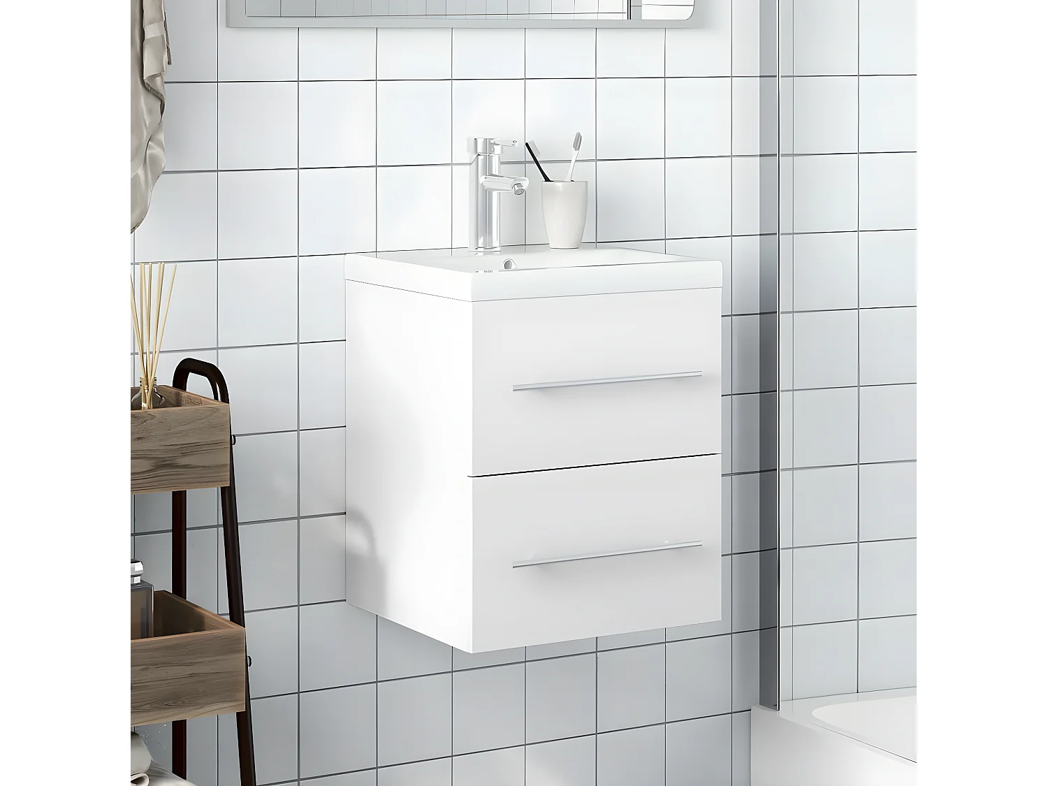 Wastafelkast met ingebouwde wasbak wit BE349116