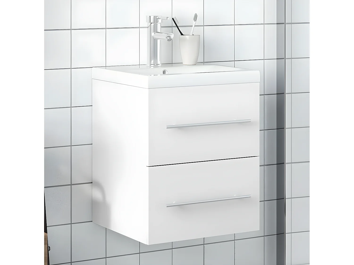 Wastafelkast met ingebouwde wasbak wit BE349116