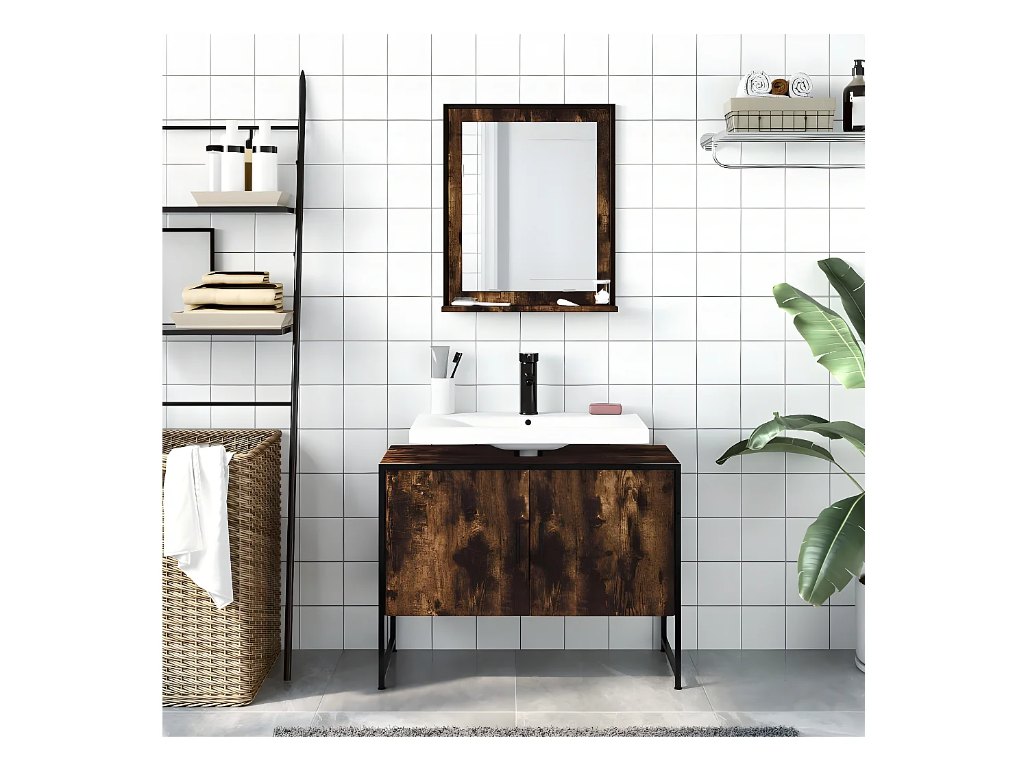Ensemble d'armoires de salle de bain 2 pcs chêne fumé FR67938