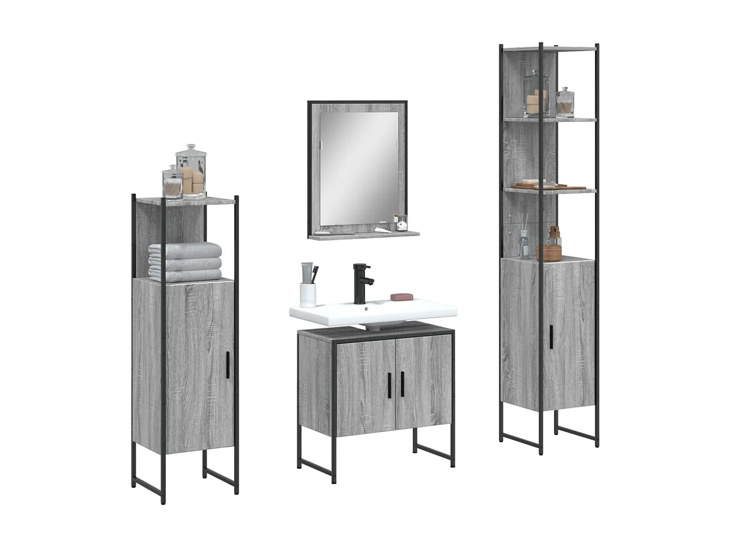 Set de armario de baño 4 pzas madera contrachapada gris sonoma ES888592