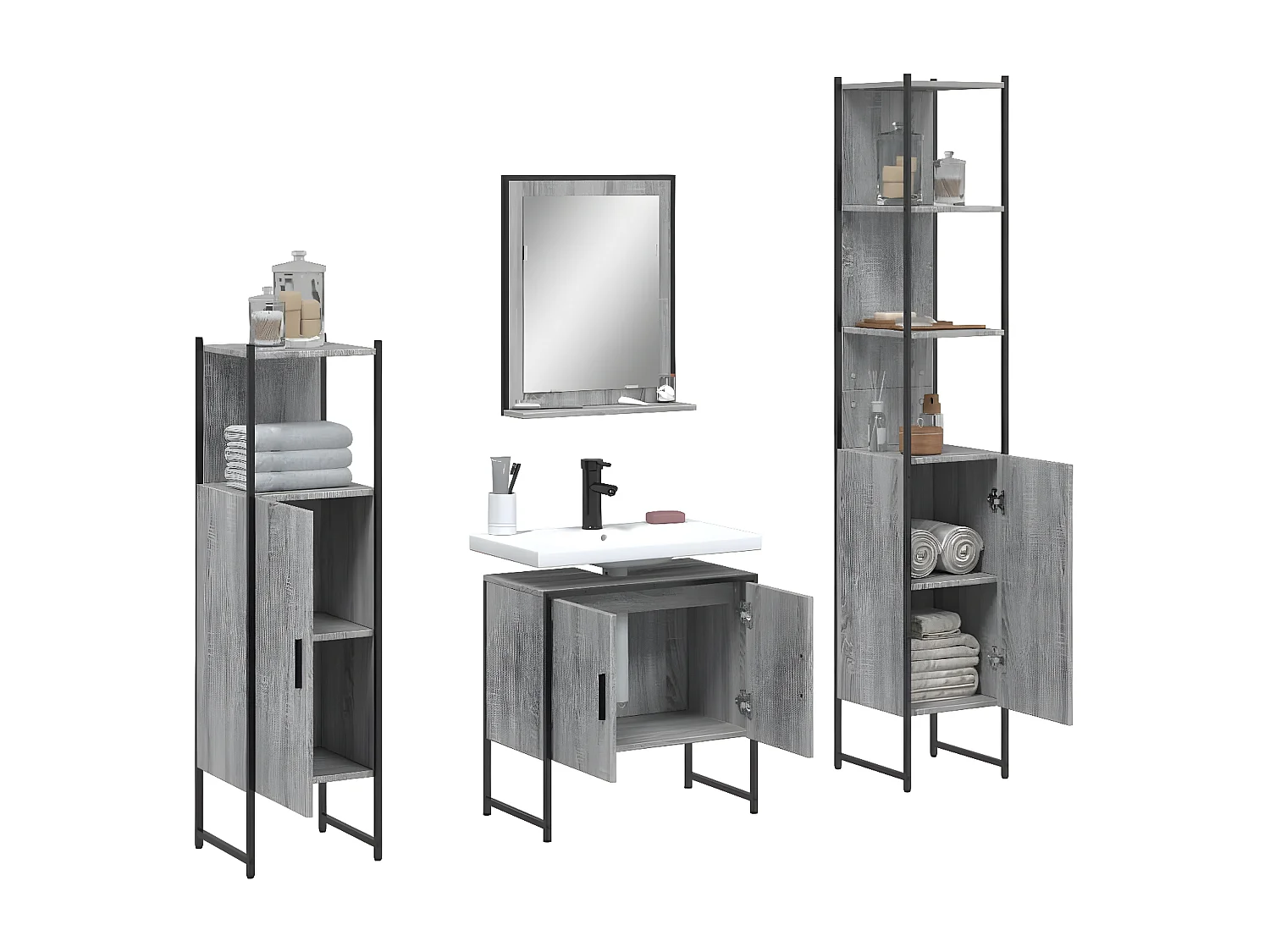Set de armario de baño 4 pzas madera contrachapada gris sonoma ES888592