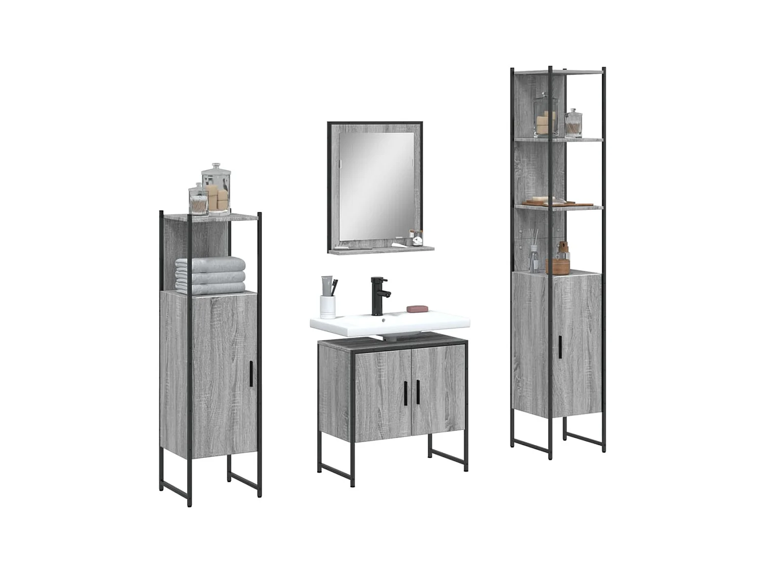 Ensemble d'armoires de salle de bain 4 pcs sonoma gris FR80843