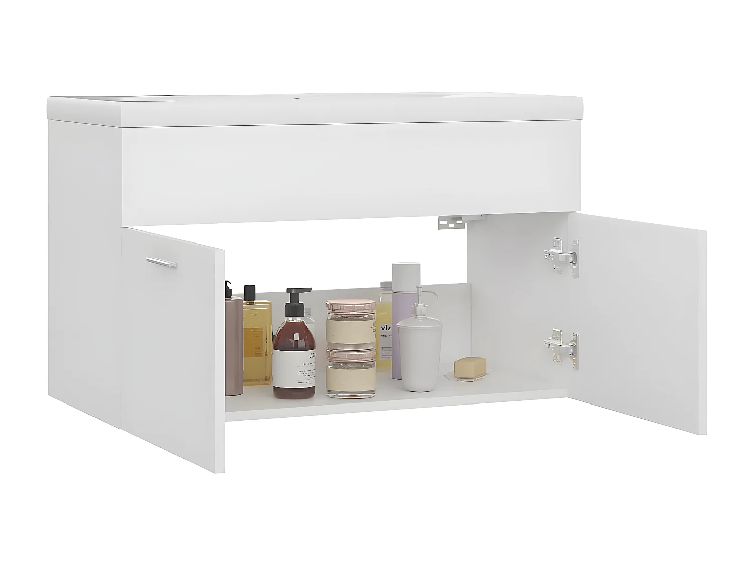 Armário lavatório c/lavatório embutido derivados madeira branco PT872762