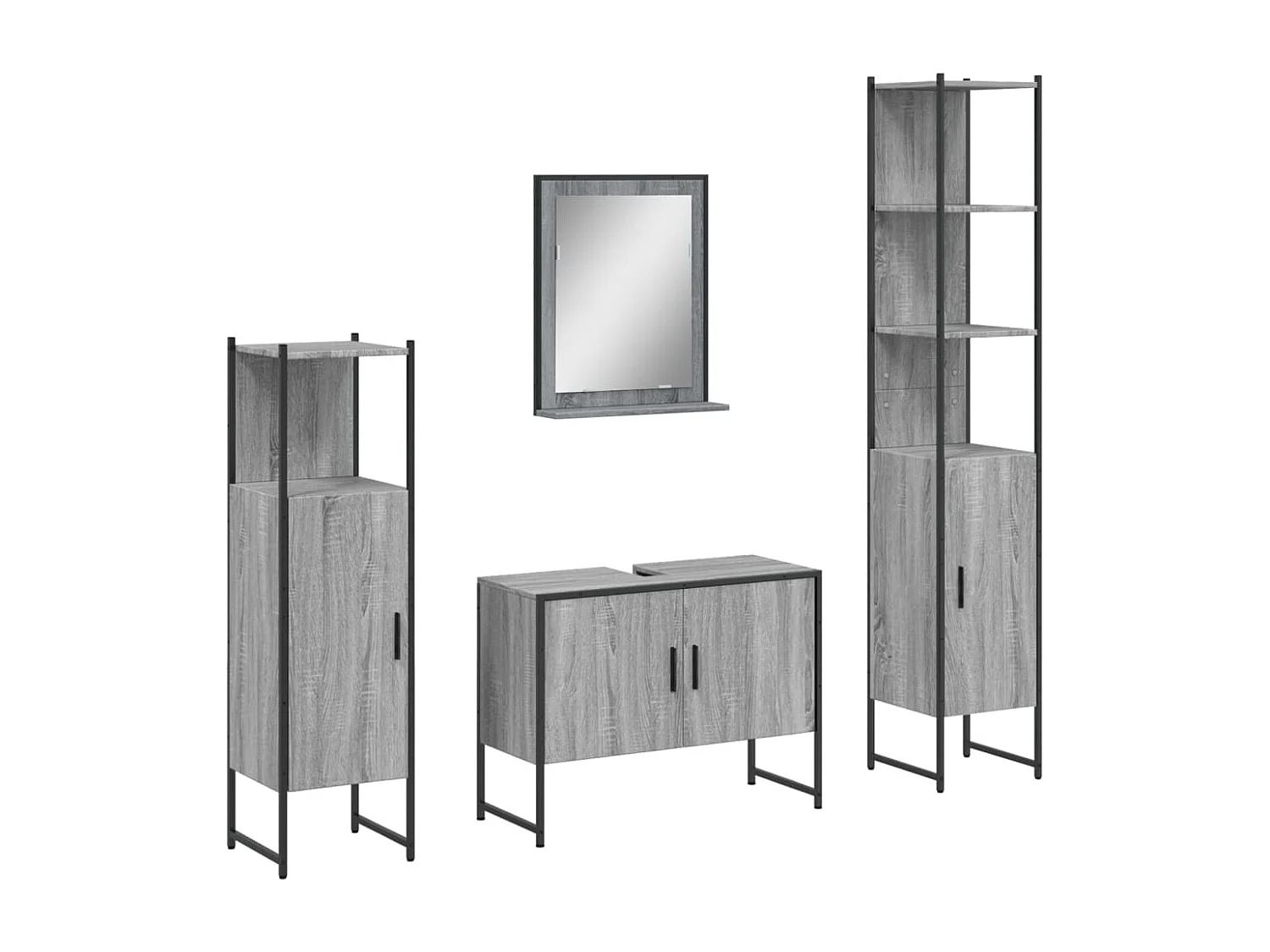 4 pcs conj. móveis casa de banho derivados madeira cinza sonoma PT930719