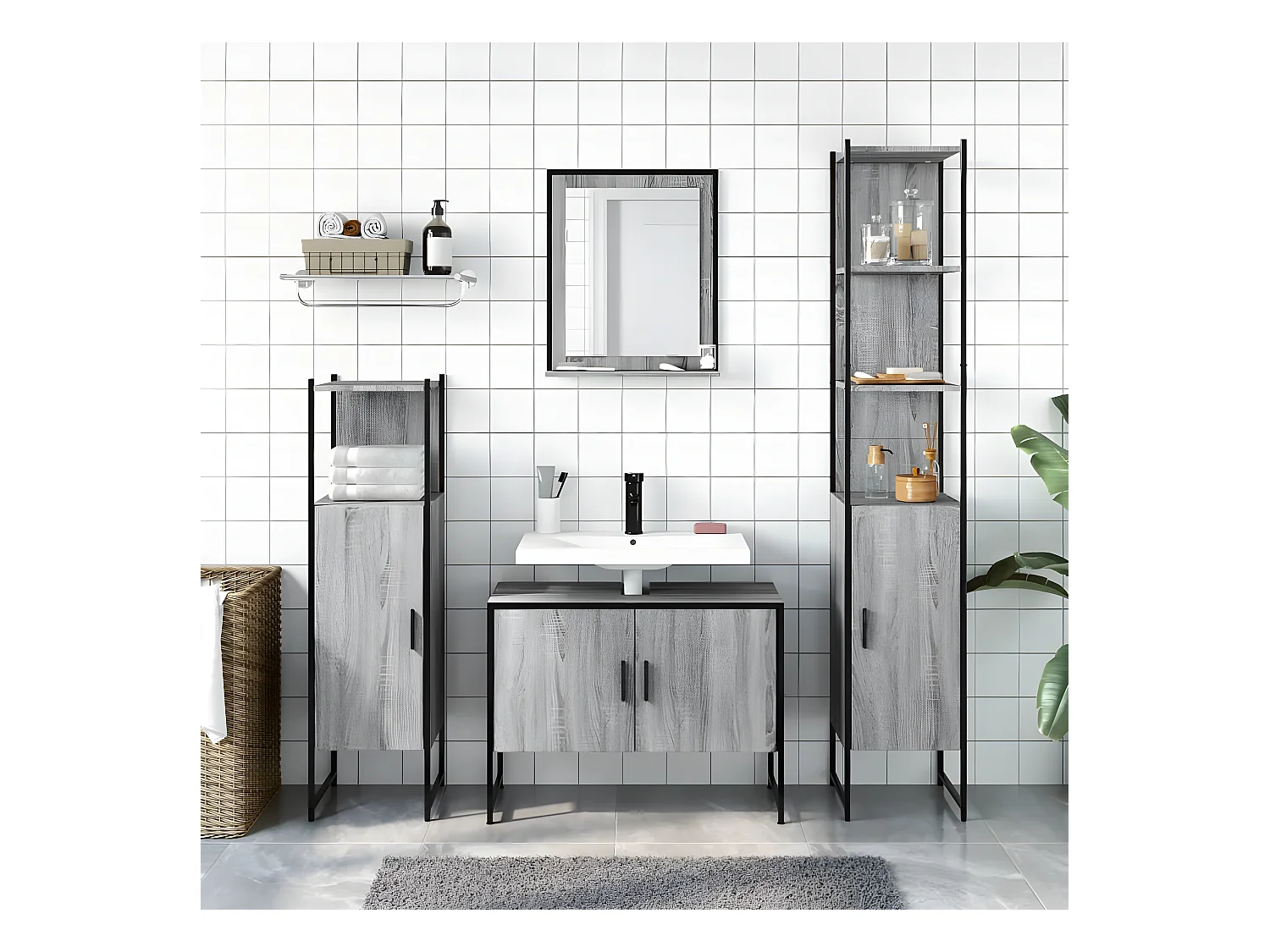 Ensemble d'armoires de salle de bain 4 pcs sonoma gris FR41102