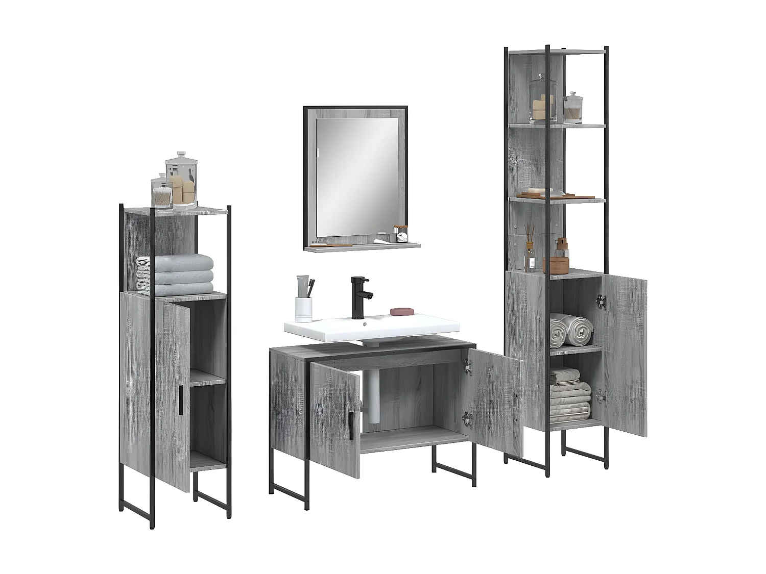 Ensemble d'armoires de salle de bain 4 pcs sonoma gris FR41102