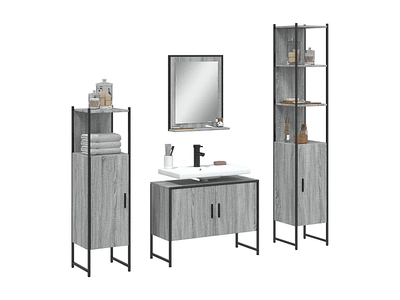 Ensemble d'armoires de salle de bain 4 pcs sonoma gris FR41102