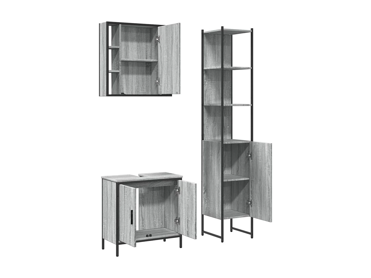 Ensemble d'armoires de salle de bain 3 pcs sonoma gris FR86932