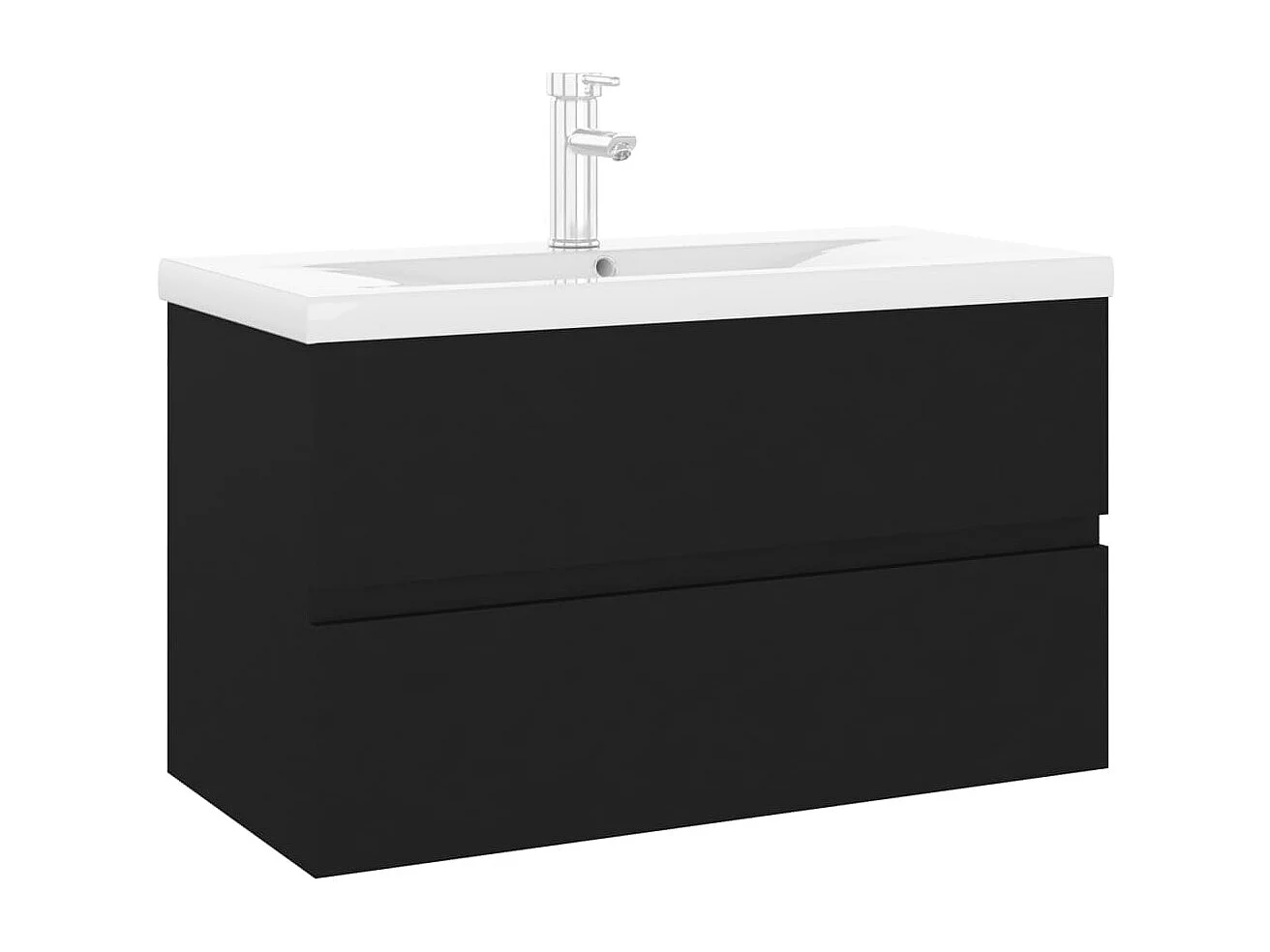 Armário lavatório c/ lavatório embutido derivados madeira preto PT389236