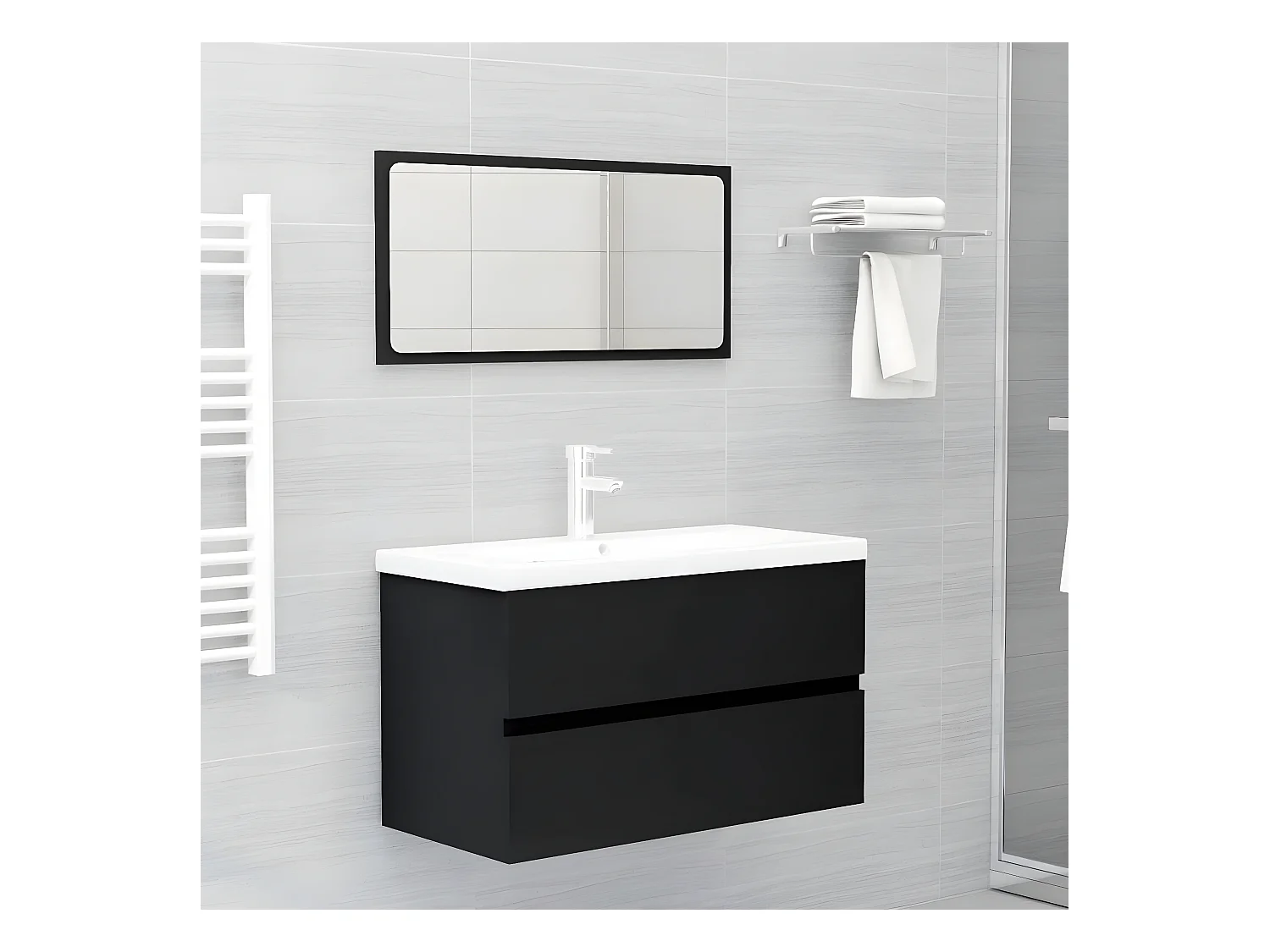 Armoire avec lavabo intégré noir bois d'ingénierie FR26701