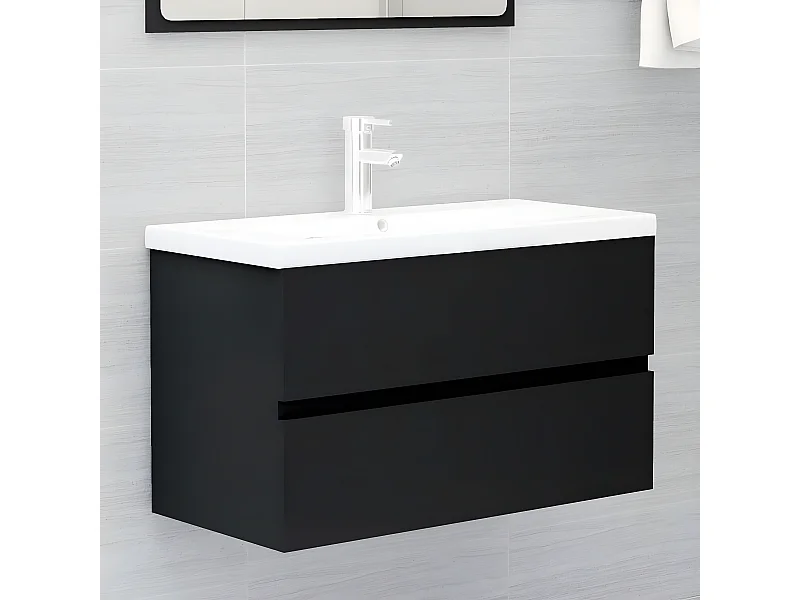 Armoire avec lavabo intégré noir bois d'ingénierie FR26701