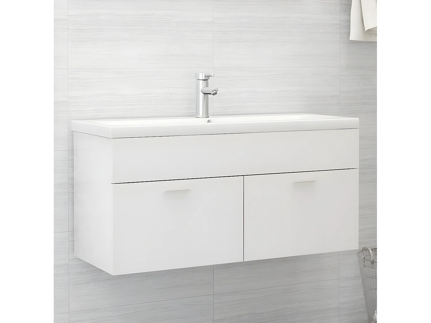 Armoire avec lavabo intégré Blanc brillant Aggloméré FR23243