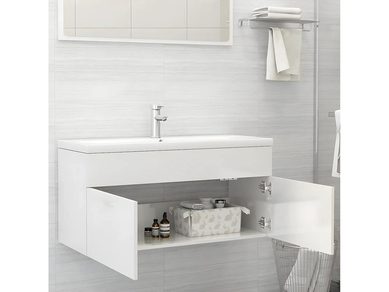 Armoire avec lavabo intégré Blanc brillant Aggloméré FR23243
