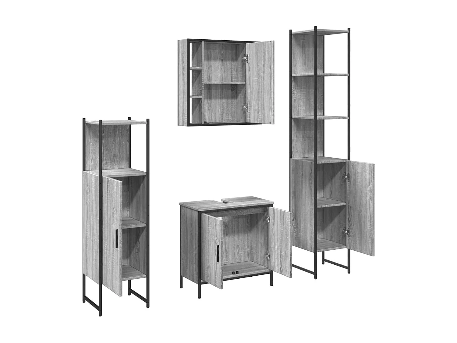 4 pcs conj. móveis casa de banho derivados madeira cinza sonoma PT682989