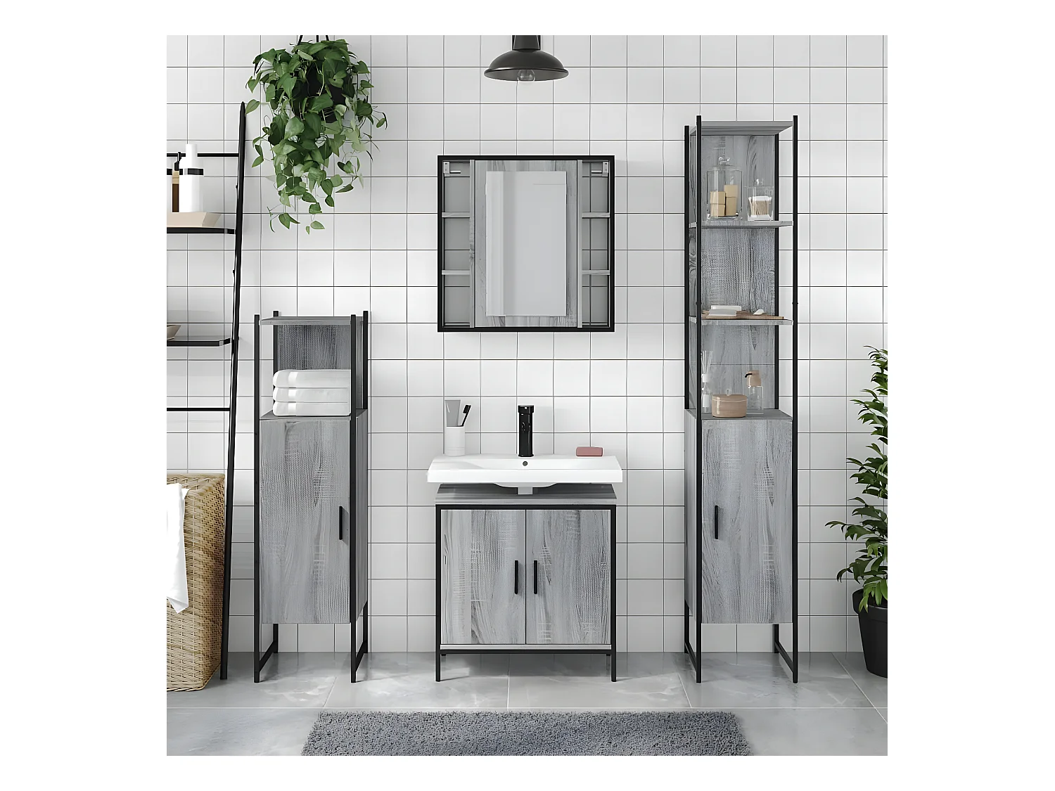 Ensemble d'armoires de salle de bain 4 pcs sonoma gris FR18679