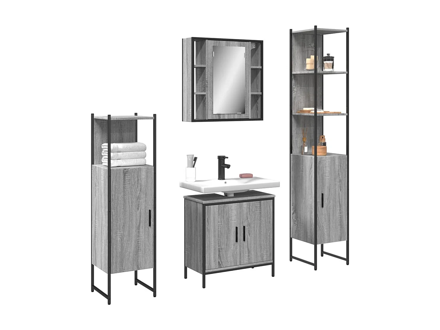 Ensemble d'armoires de salle de bain 4 pcs sonoma gris FR18679