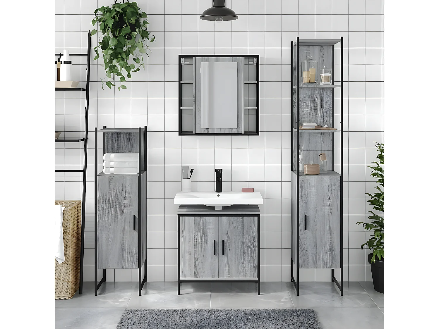 Ensemble d'armoires de salle de bain 4 pcs sonoma gris FR18679