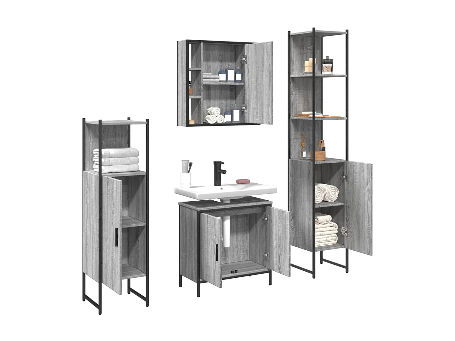 Ensemble d'armoires de salle de bain 4 pcs sonoma gris FR18679