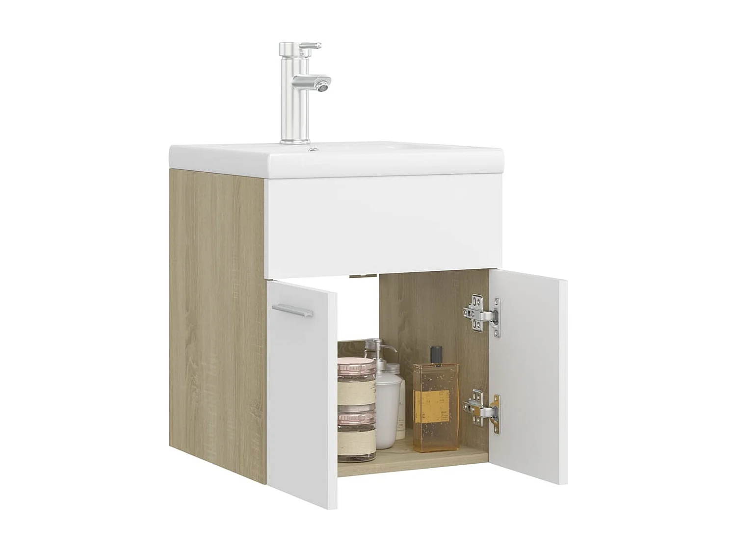 Armoire avec lavabo intégré blanc et chêne sonoma FR75171