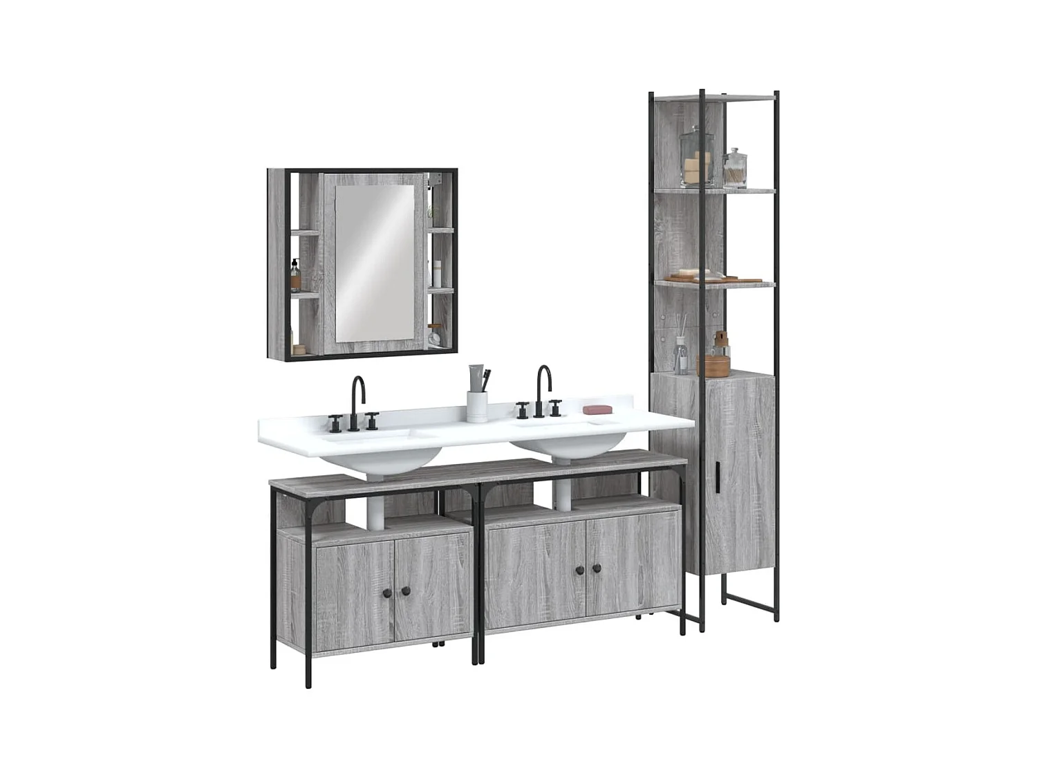 Ensemble d'armoires de salle de bain 4 pcs sonoma gris FR52726