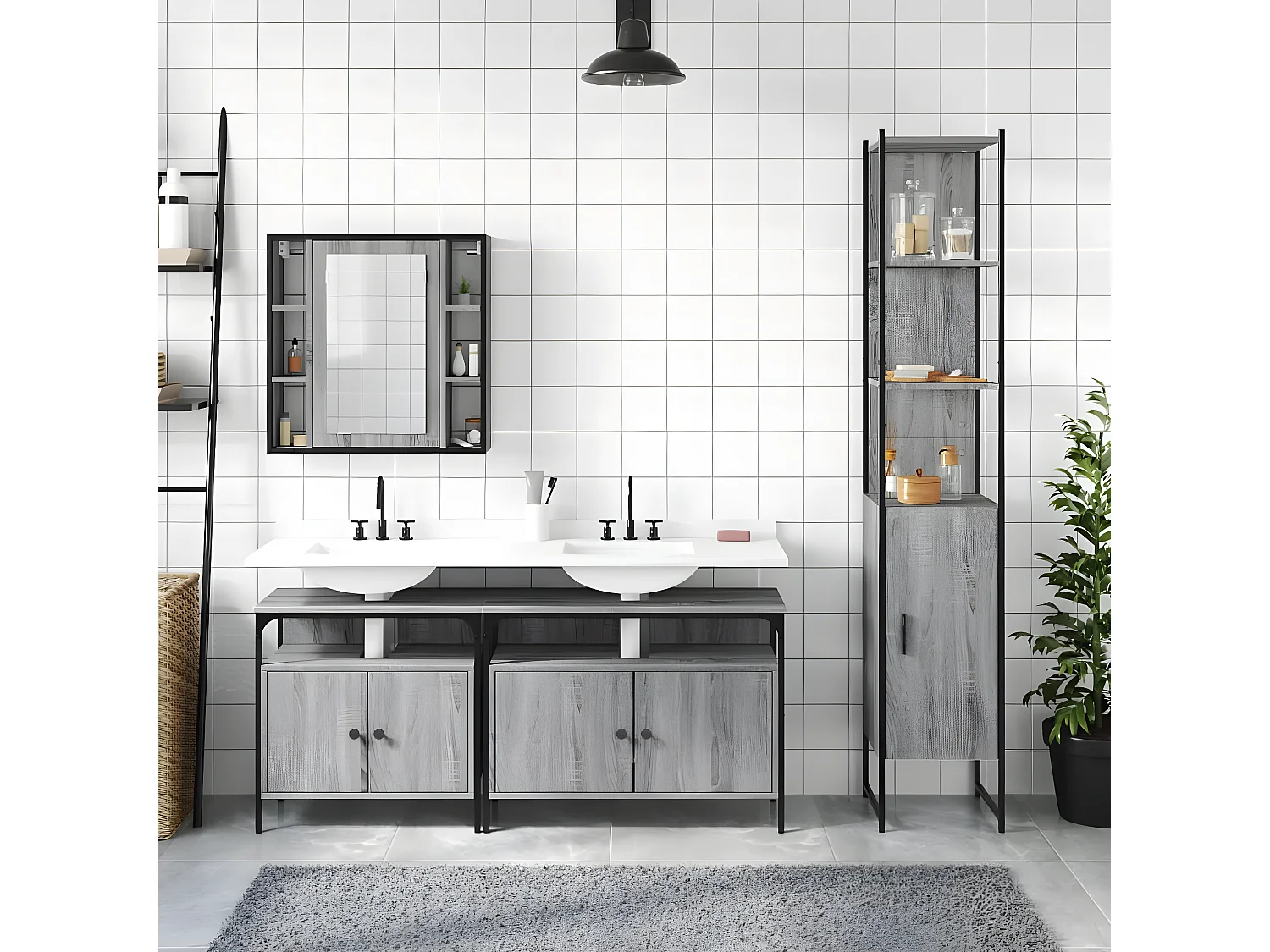 Ensemble d'armoires de salle de bain 4 pcs sonoma gris FR52726