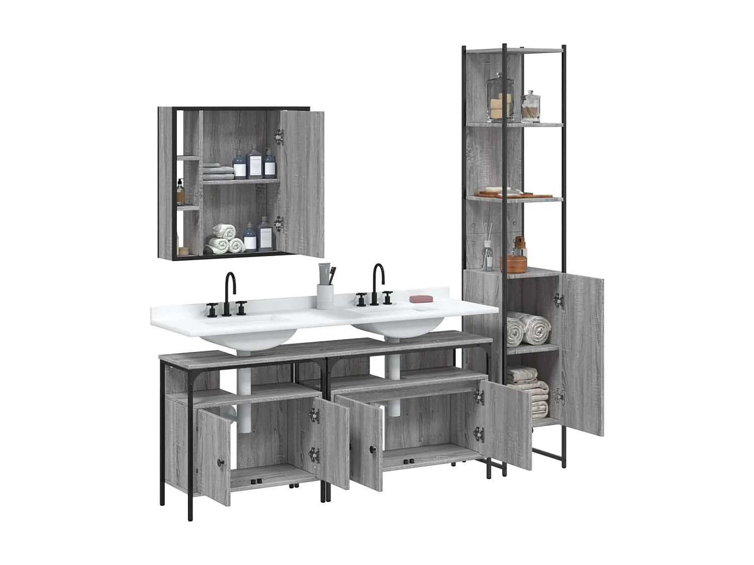 Ensemble d'armoires de salle de bain 4 pcs sonoma gris FR52726