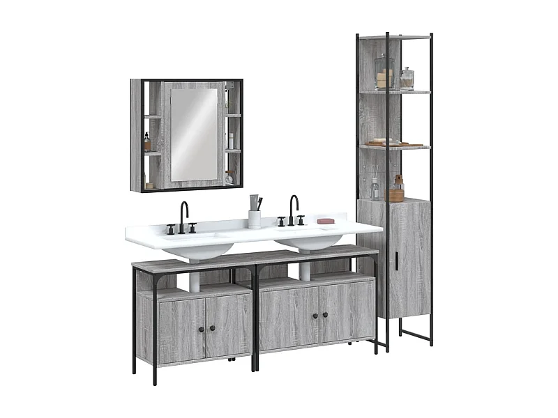 Set de armario de baño 4 pzas madera contrachapada gris sonoma ES276745
