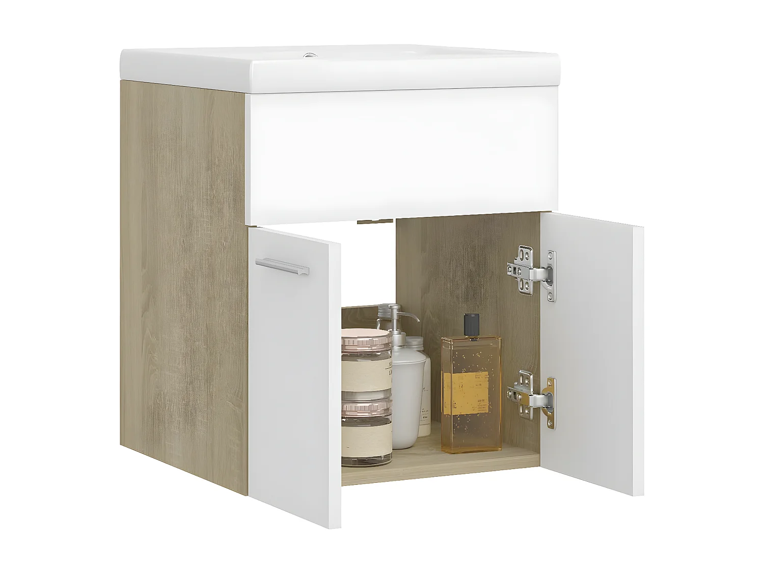 Armoire avec lavabo intégré Blanc/chêne sonoma Aggloméré FR73547